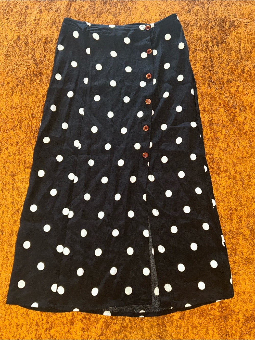 Free People Black with White Polka Dot Button-Front Midi Skirt